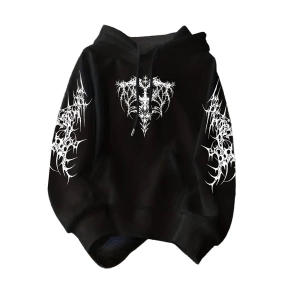 Men Women Gothic Hoodie Y2K Aesthetic Graphic Oversized Pullover Hooded Sweatshirt Hip Hop Grunge Alt Streetwear