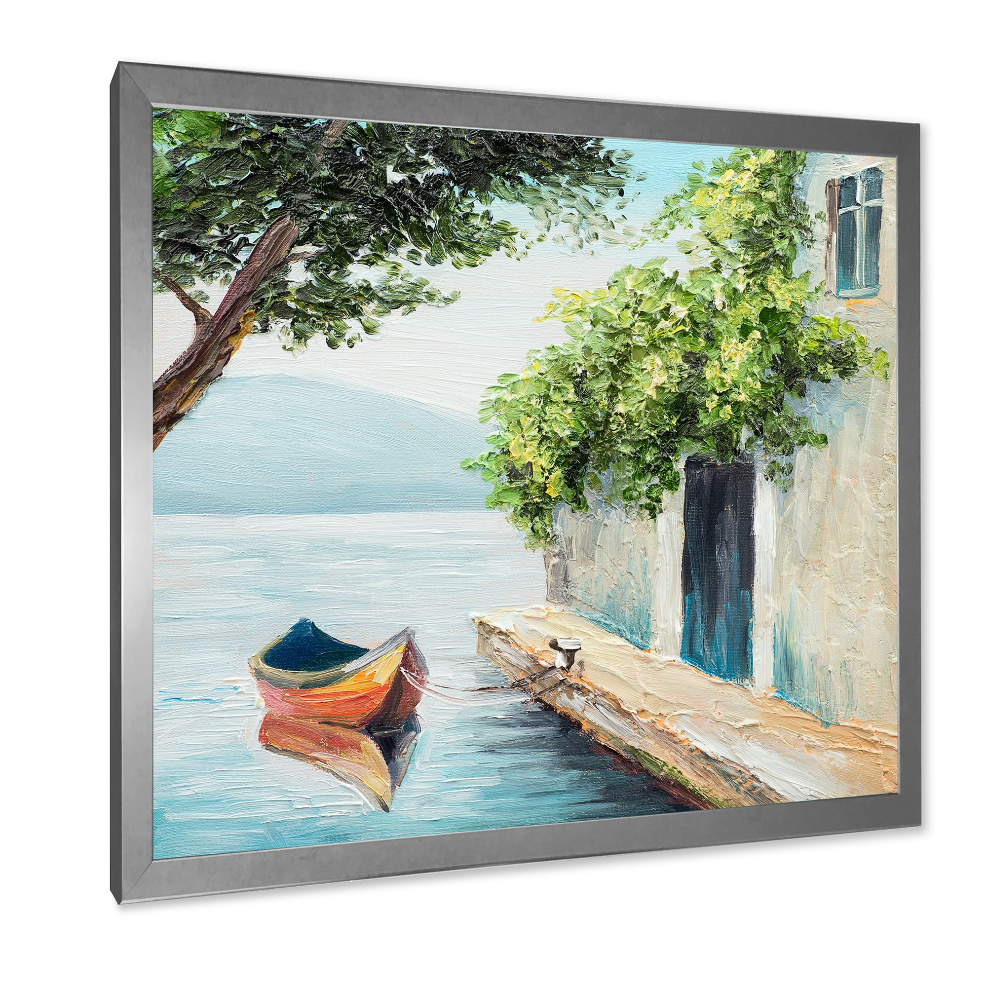 Designart 'A Beautiful Summer Day With Gondola In Venice' Nautical & Coastal Framed Art Print