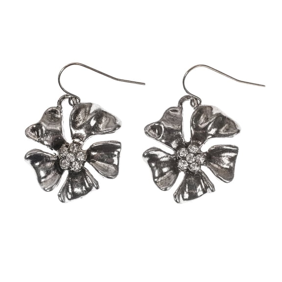 Floral Drop Earrings with Crystal Center - Silver Tone Flower Dangle Earrings for Women Jewelry Earring Women Silver