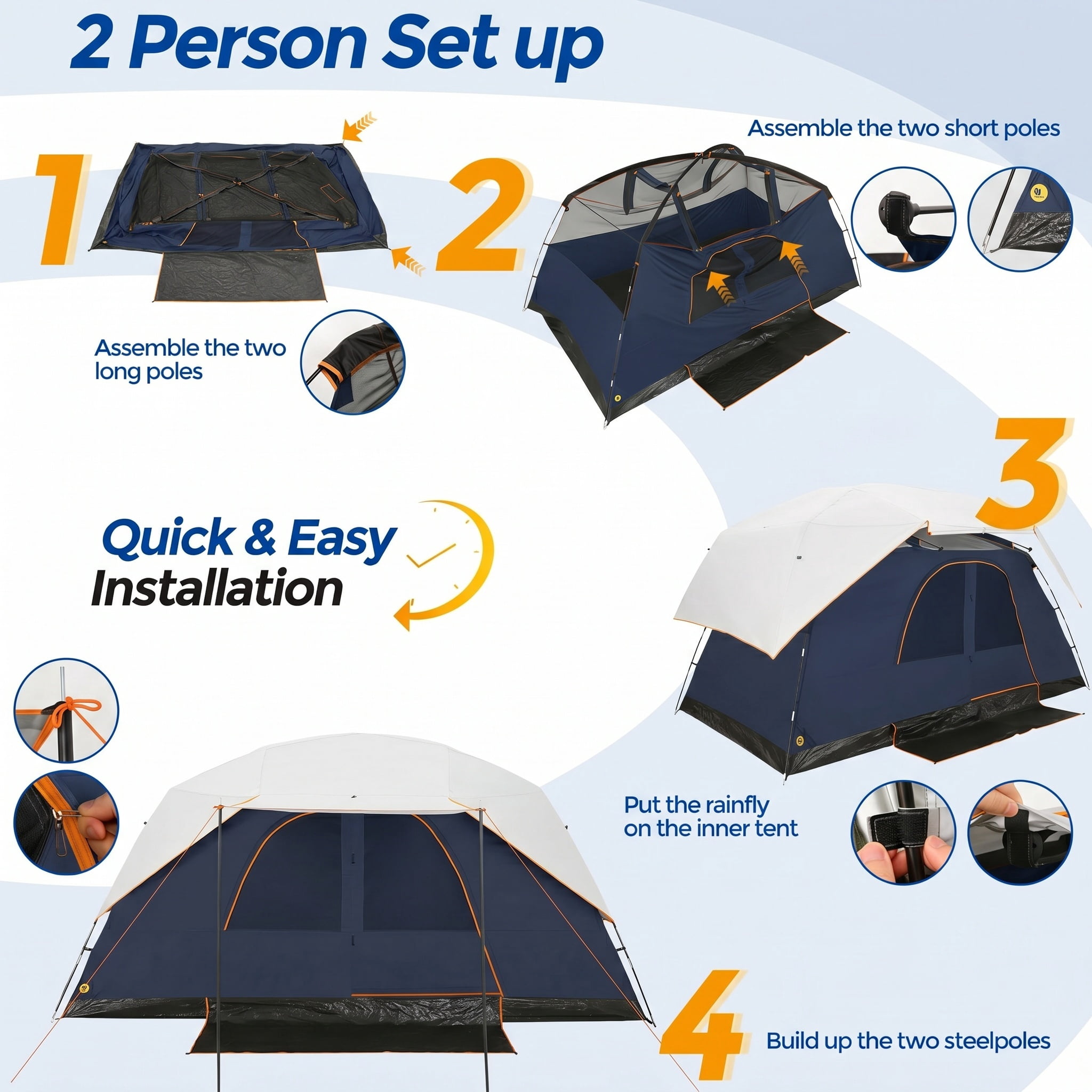 SANOPY 10 Person Instant Camping Tent with Removable Rainfly, Auto Setup Pop Up Tent for Family Outdoor /Hiking/Traveling with Carry Bag, Blue