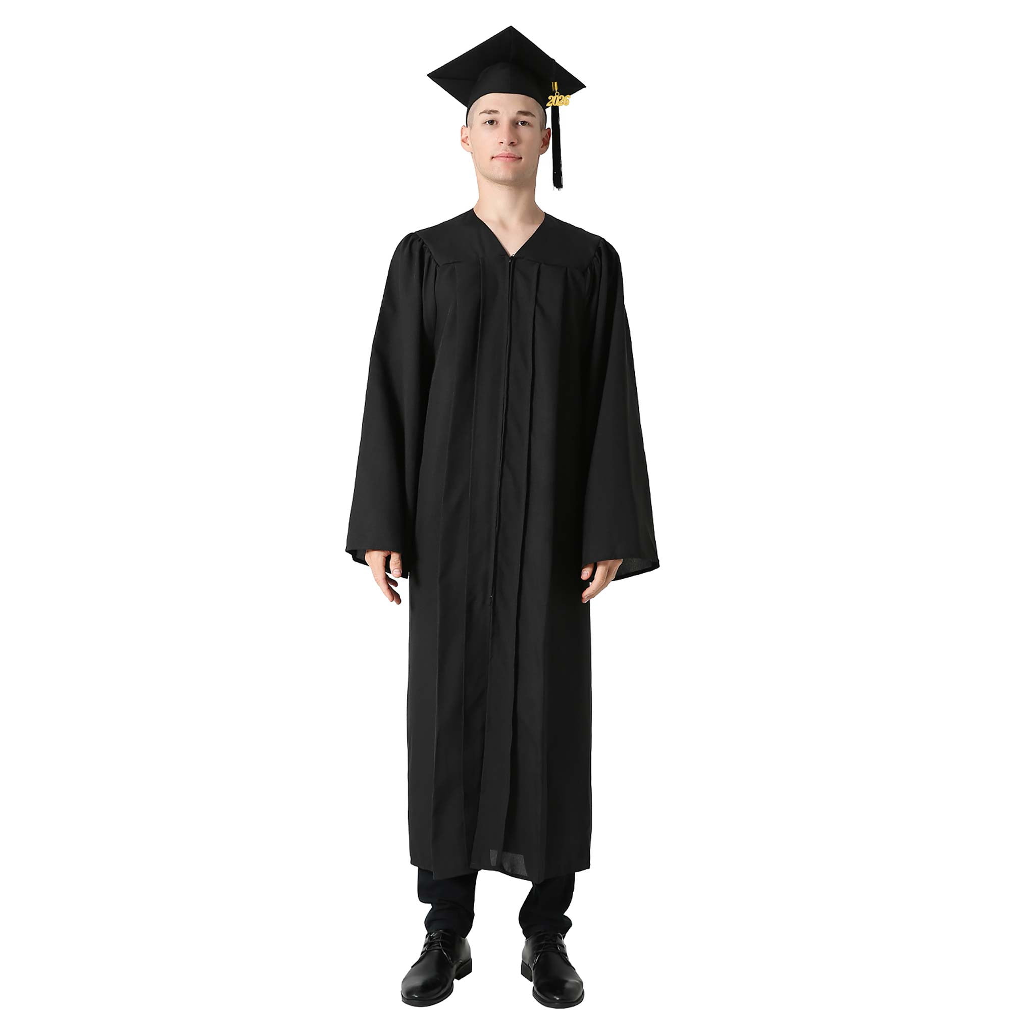 GraduationMall Matte Graduation Gown Cap Tassel Set 2026 for High School and Bachelor Black 51 (5'6"-5'8")