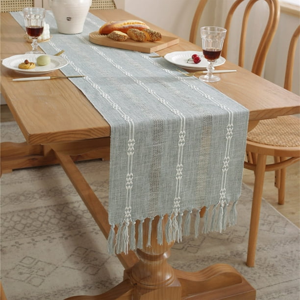 Camino de mesa bohemio de lino, camino de mesa con borlas estilo bohemio para el hogar, decoración de mesa de comedor o dormitorio, decoración para bodas y fiestas, mesa de cocina estilo