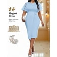 thumbnail image 6 of Elegant Blue Midi Dress With Lace Flounce Sleeves And Belted Waist For Office Or Evening, 6 of 6