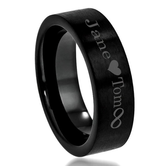 Free Engraving Men Women Personalized Outside Inside Engraving Tungsten Carbide Wedding Band Ring 7mm Black Flat Ring