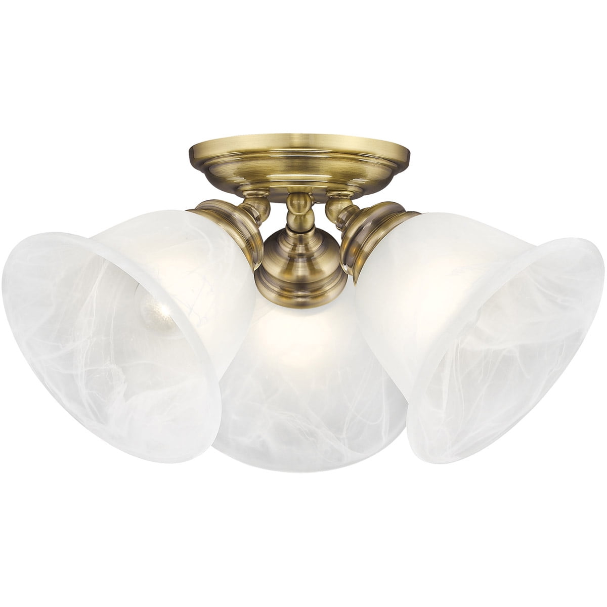 3 Light Antique Brass Ceiling Light fixture with White Alabaster Glass Shade