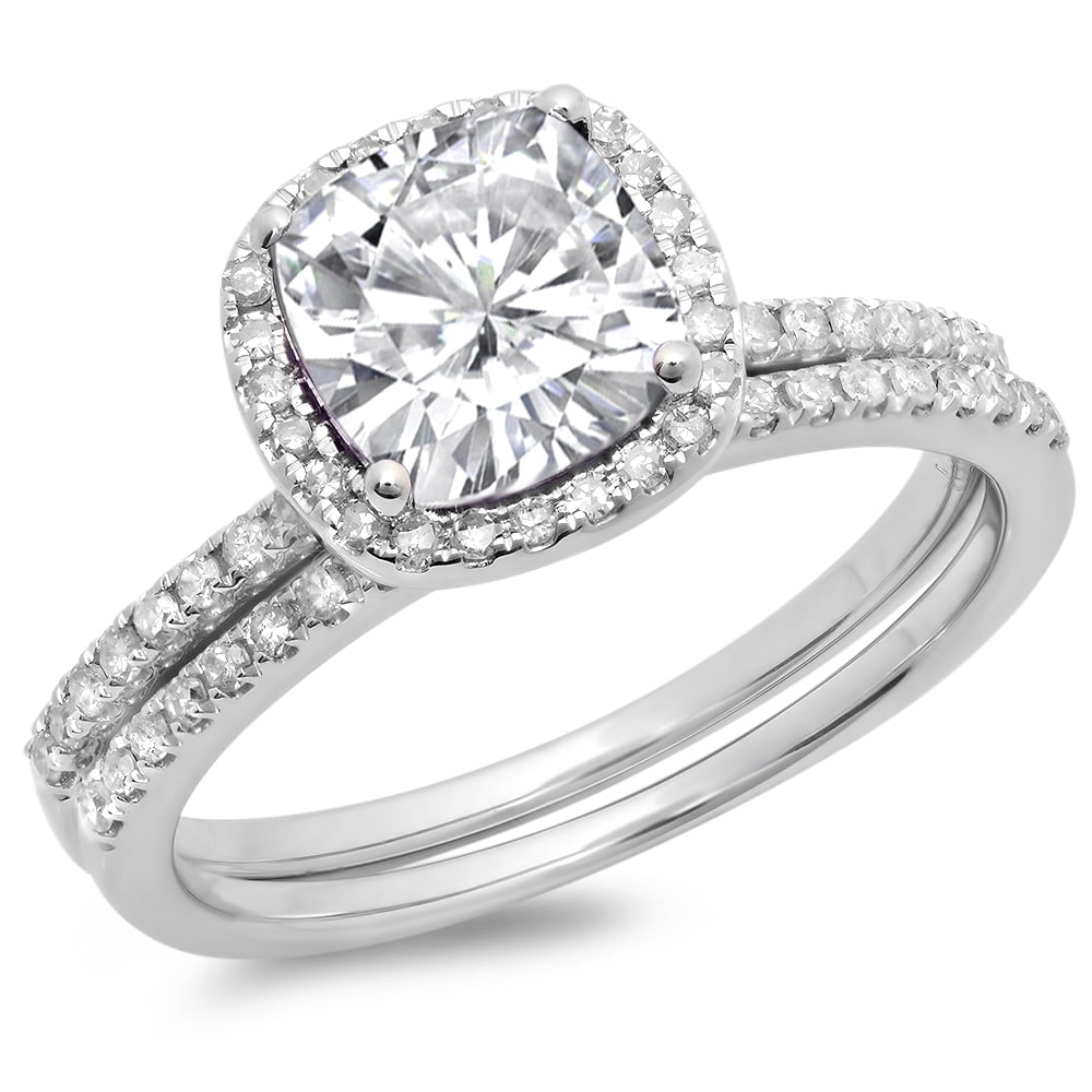 Dazzlingrock Collection 18K White Sapphire & White Diamond Bridal Halo