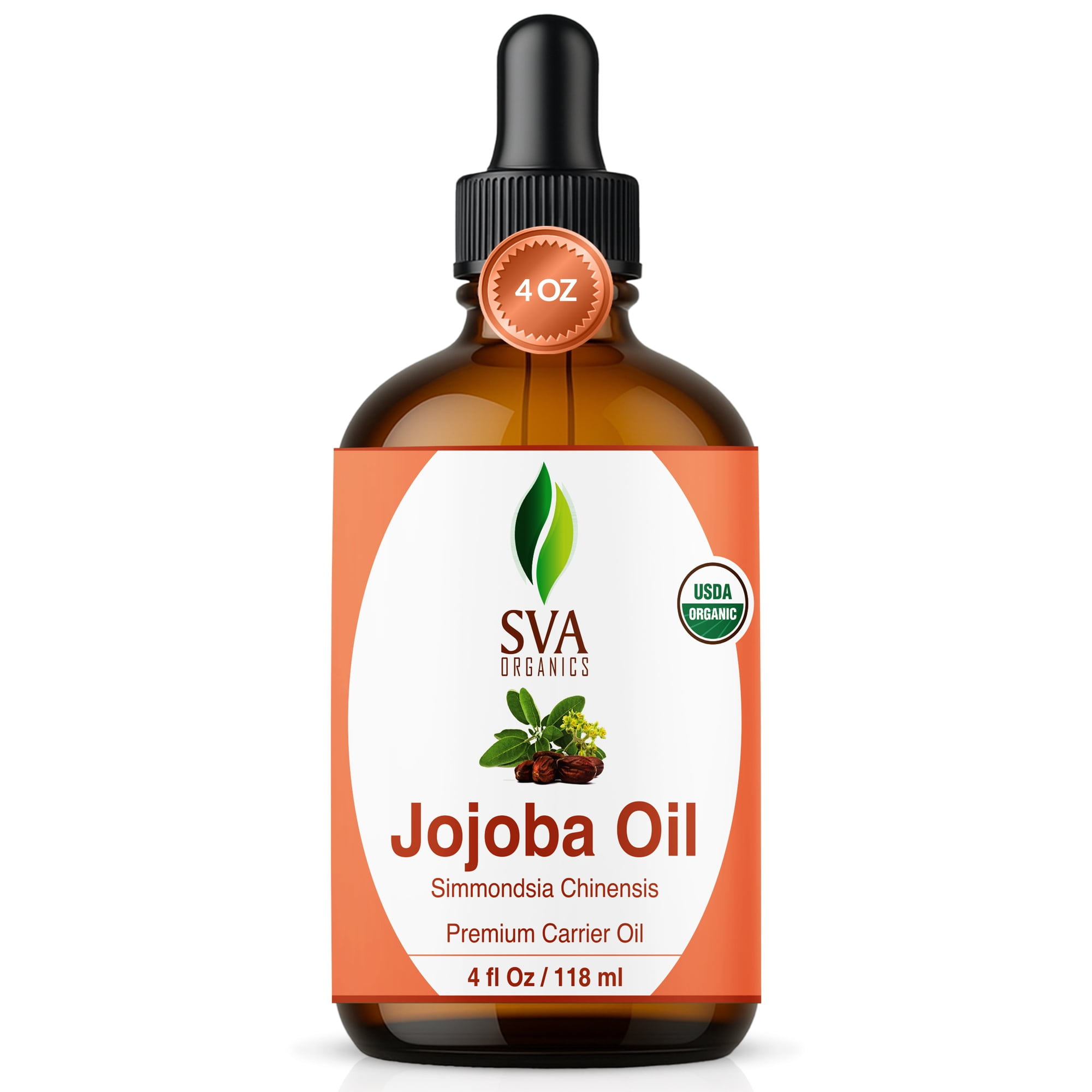 SVA Jojoba Seed Oil Organic - 4 Fl Oz – 100% Natural Cold Pressed Organic Jojoba Oil - for Face, Skin Care, Hair Care, Scalp Massage & Body Massage – Carrier Oil with Dropper