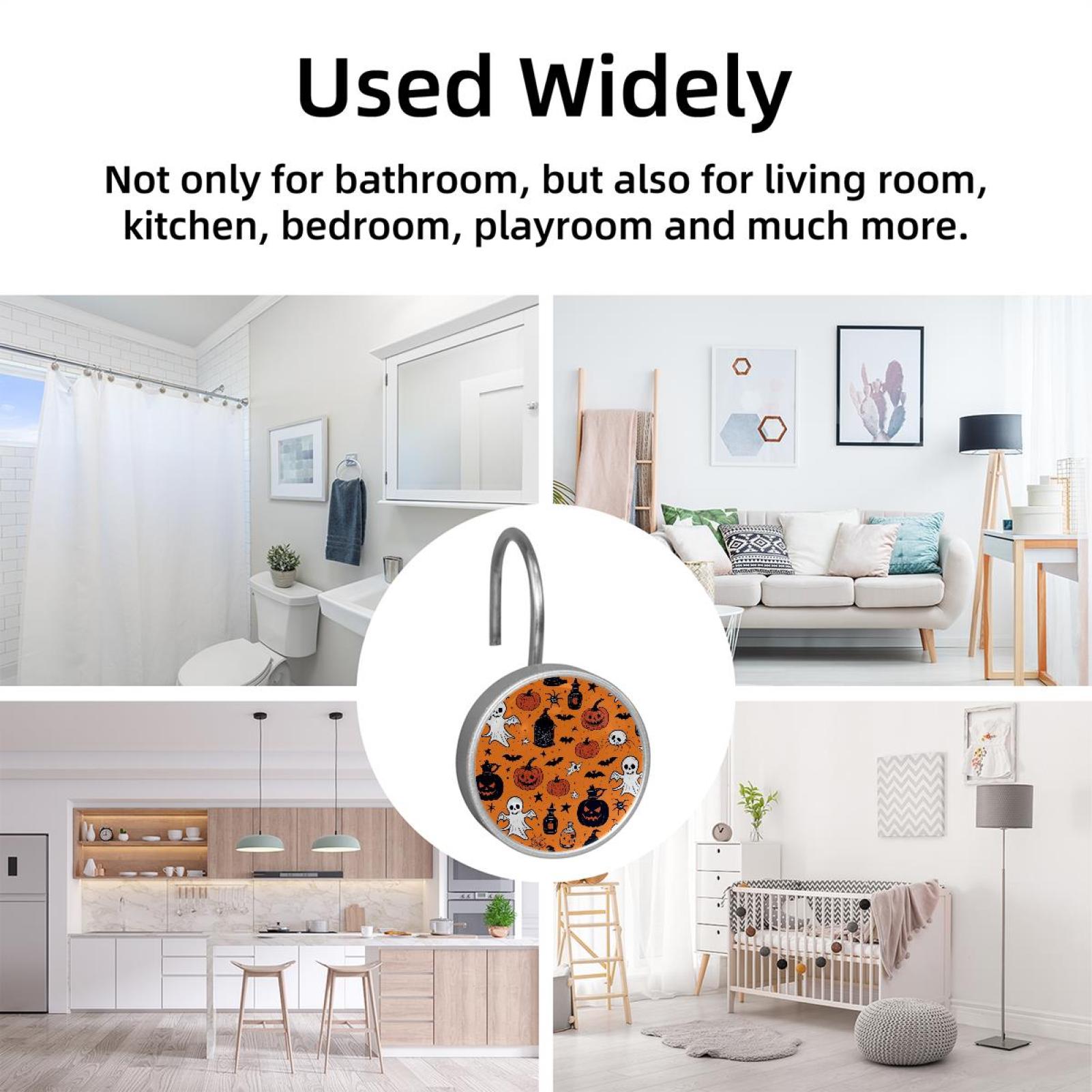 HemaKayy 12 Pcs Shower Curtain Hooks Bathroom Decorative Accessories Halloween Spider Web Magic