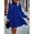 thumbnail image 6 of Inadays 2023 Women's Spring Summer Long Sleeve Dress Ruffle Mock Neck Tiered Mini Babydoll Dress Casual Swing Tunic Shift Dresses, Blue, L, 6 of 7
