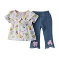 thumbnail image 2 of NAISIBABY Girls Outfit Sets, Short Sleeve Floral Tops Flare Cotton Jeans Summer Casual 2-Piece White 5-6T, 2 of 7