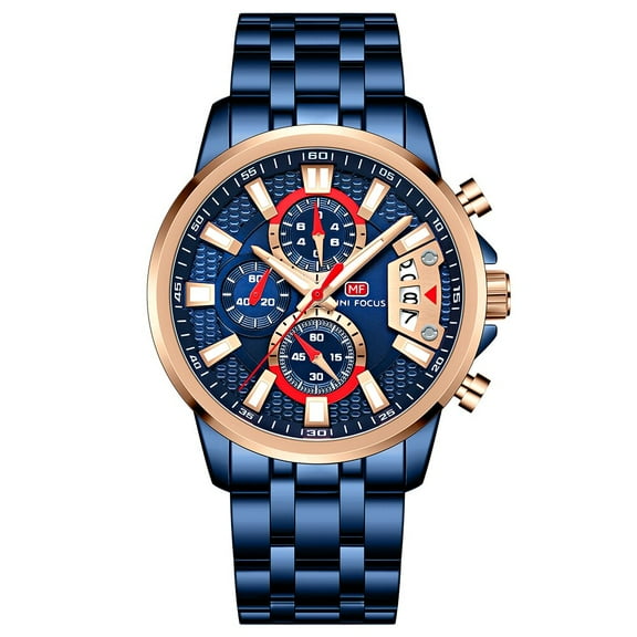 MINI FOCUS Fashion Men Watches Stainless Steel Luxury Brand Quartz Wristwatch Waterproof Sport Male Clock Relogio Masculino Blue