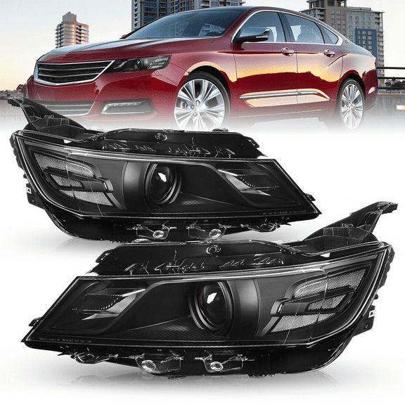 Headlights for 2014-2020 Chevy Impala Black Halogen Projector L R Pairs Headlamp