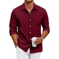 thumbnail image 2 of IAJDKMEK Men's Long Sleeve Button Down Shirt - Loose Collared Casual Top, Relaxed Shirts for Men with Classic Button Front, Soft Mens Casual Shirts for Smart Events,Wine M, 2 of 7