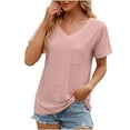 thumbnail image 2 of WREESH Elegant V-Neck Summer Tunic Women's Dressy Casual Short Sleeve Eyelet Top in Solid Color Rose Gold, 2 of 5