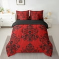 thumbnail image 2 of jejeloiu Vretro Damask Jacquard 7pcs Bedding Comforter Set,Baroque Flower Floral Queen Bedding Sets,Red Black Queen Sheet Sets,Super Cozy Room Decoration Reversible, 2 of 8