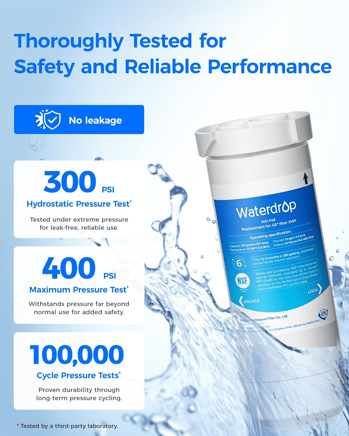 Waterdrop XWF Water Filter for GE® Refrigerator, Replacement for XWF GE® ,6 Filters (not XWFE)