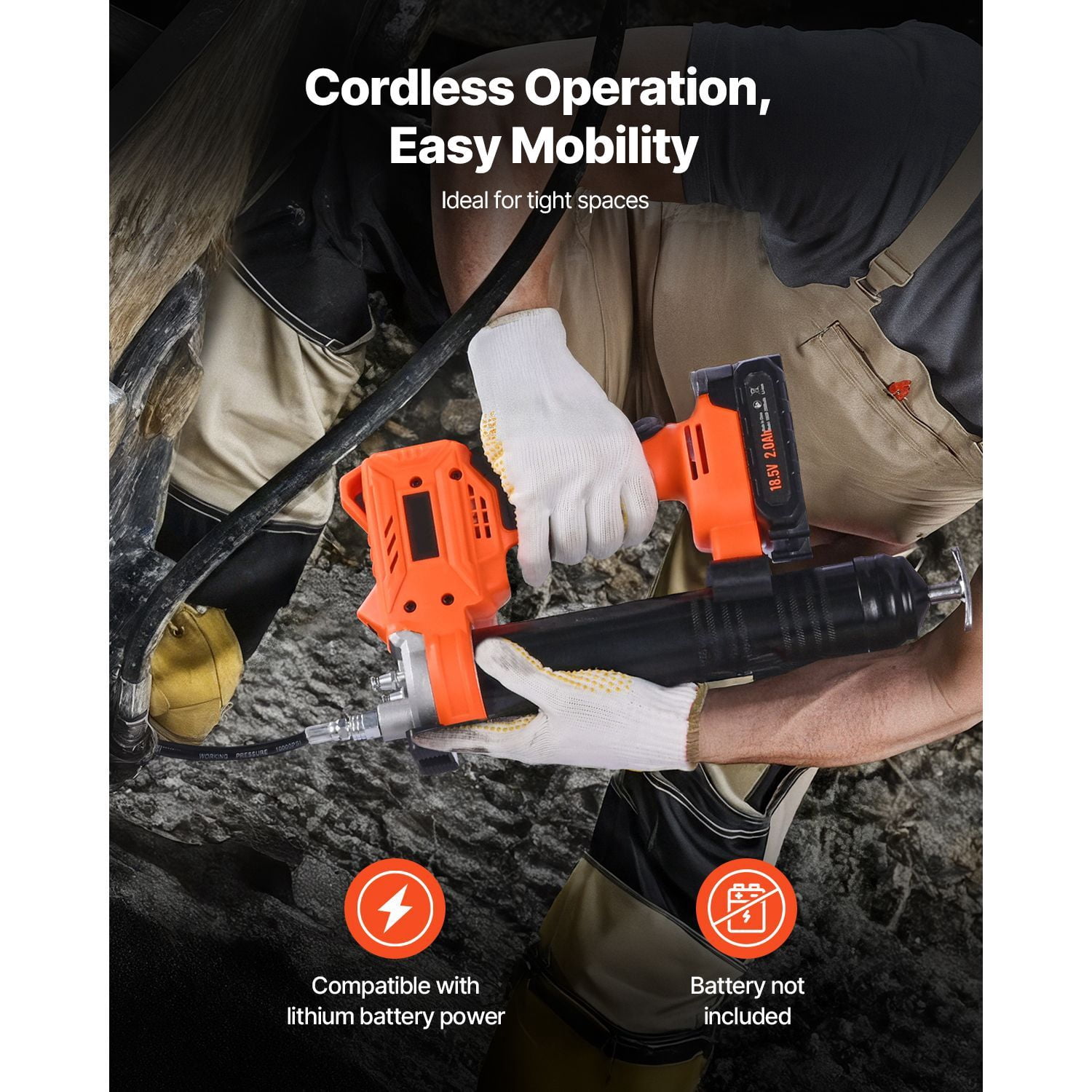Heavy-Duty 20V Cordless Grease Gun with 80,000 PSI Max Pressure - Professional Cord-Free Operation (Tool Only)