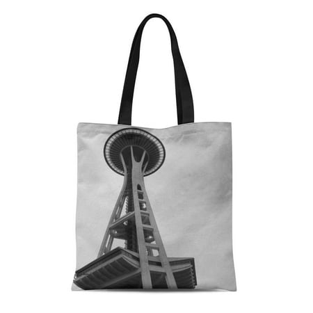 ASHLEIGH Canvas Tote Bag Photography Space Needle Seattle Black Architecture Washington Reusable Handbag Shoulder Grocery Shopping