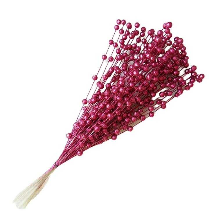 1 Bouquet Beaded Stick Bouquet Realistic Wide Application Plastic Floral  String Imitation Pearl Flower Bouquet Sticks for Home-Red