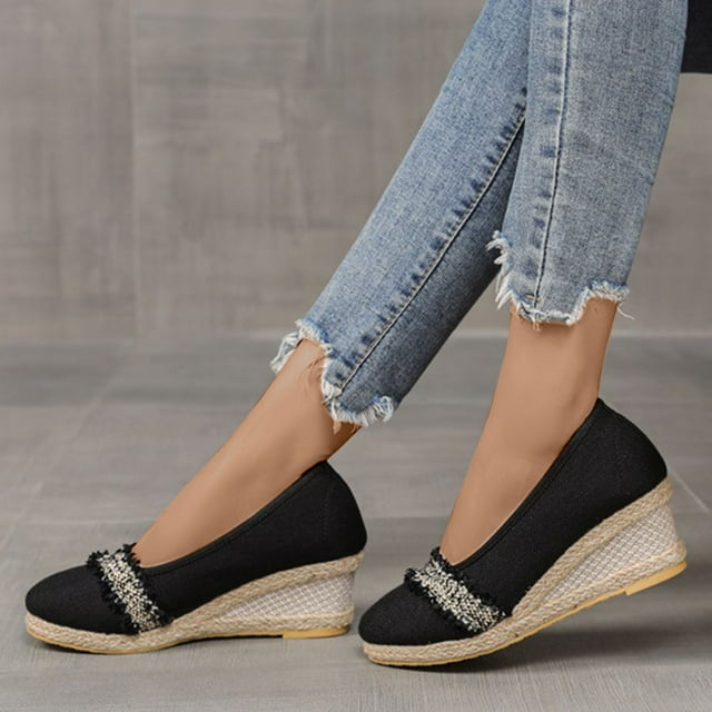 Mefallenssiah Chaussures à Talons Hauts pour Femmes Sandales en Lin et Paille Compensées Décontractées en Toile