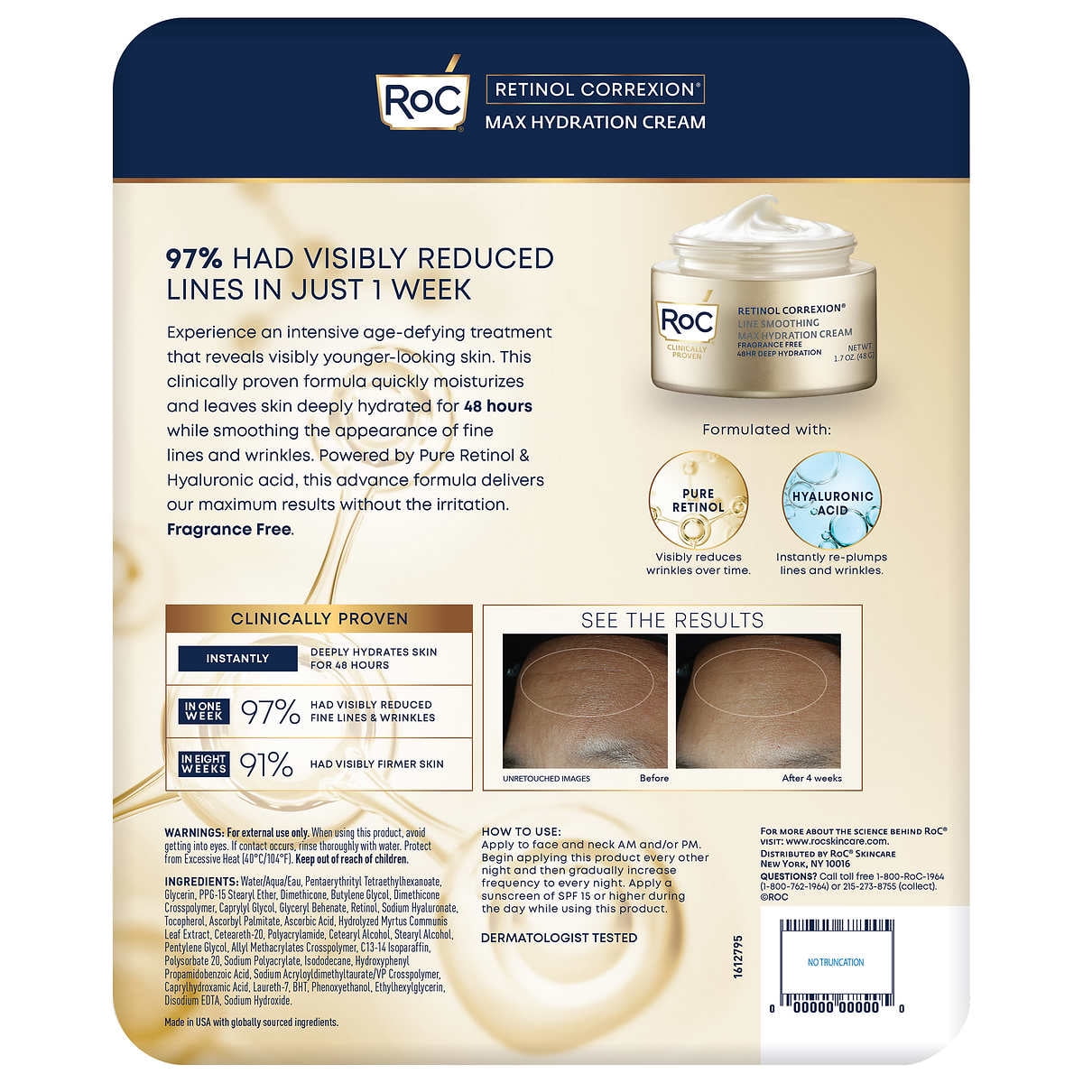 RoC Retinol Correxion Max Hydration Cream, 1.7 oz & 3.4 oz