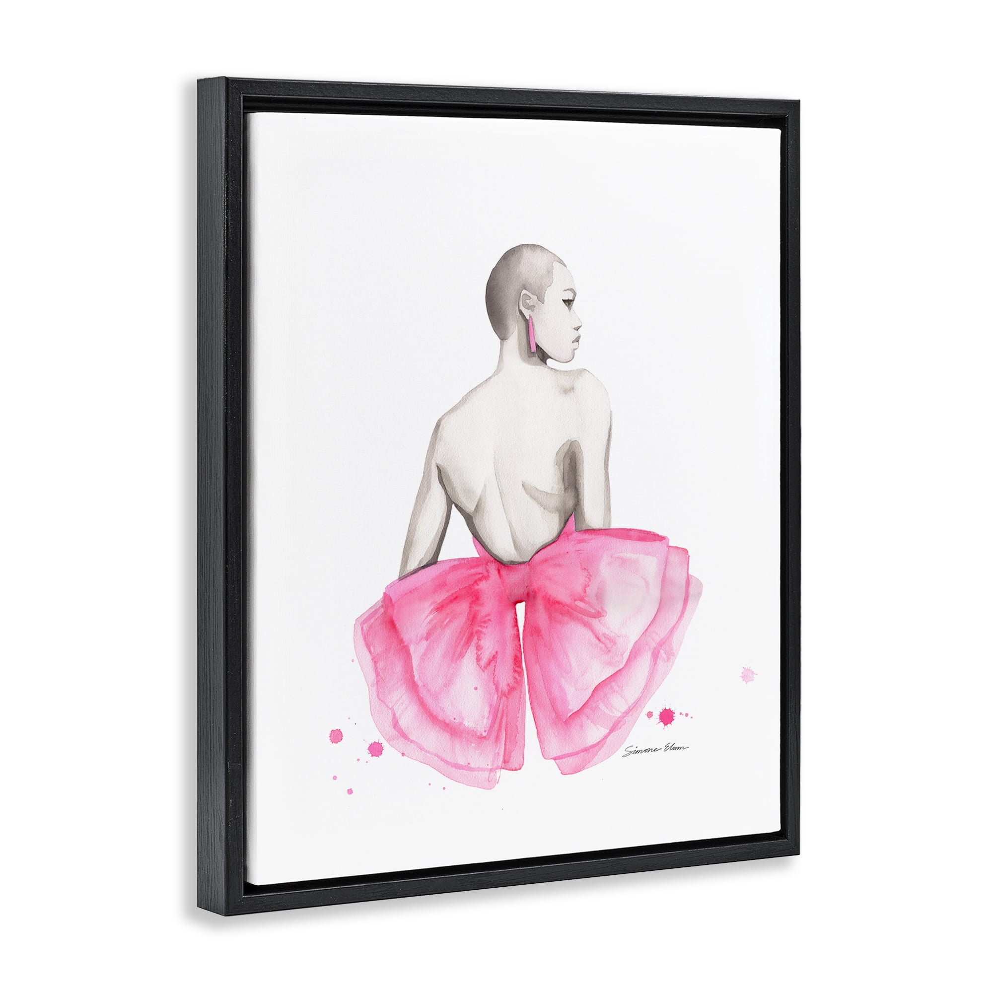 Stupell Industries Pink Bow Portrait From Behind Black Framed Floater Canvas Wall Art, design by Simone Elum