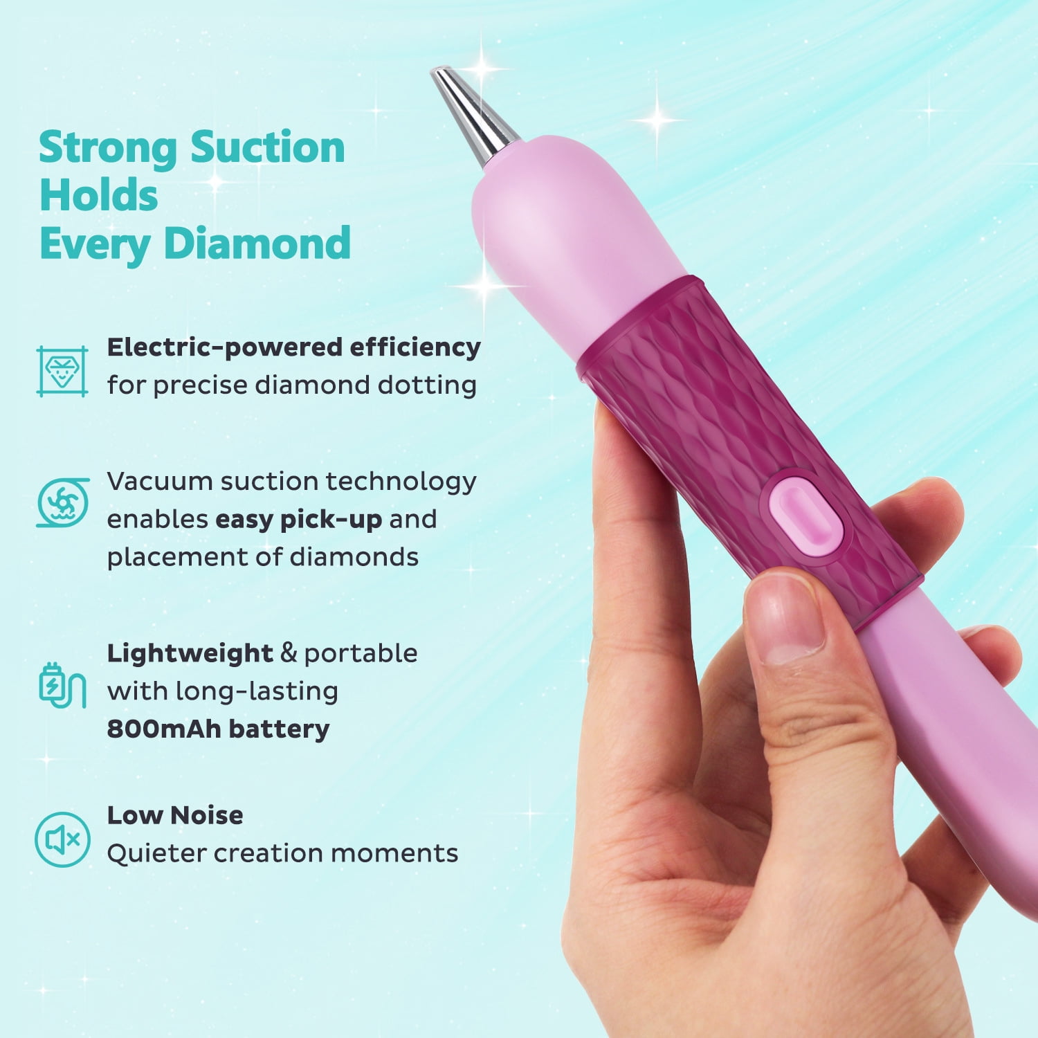 Diamond Painting Pen, Vacuum Diamond Art Pen no Wax Needed, Cordless & Quiet, Rechargeable Battery, Lightweight Design, Diamond Art Accessories for Adults, Gift for Diamond Art Fan, Purple