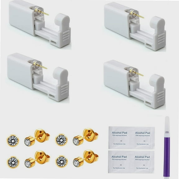Ziediop Self Disposable Ear Piercing Gun Kit Tools, (4 Pack)