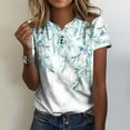 thumbnail image 2 of CEHVOM Femmes Mode Décontractée Chemises Imprimées Manches Courtes T-Shirt Ample Hauts Blouse à Col en V Liquidation, 2 of 5