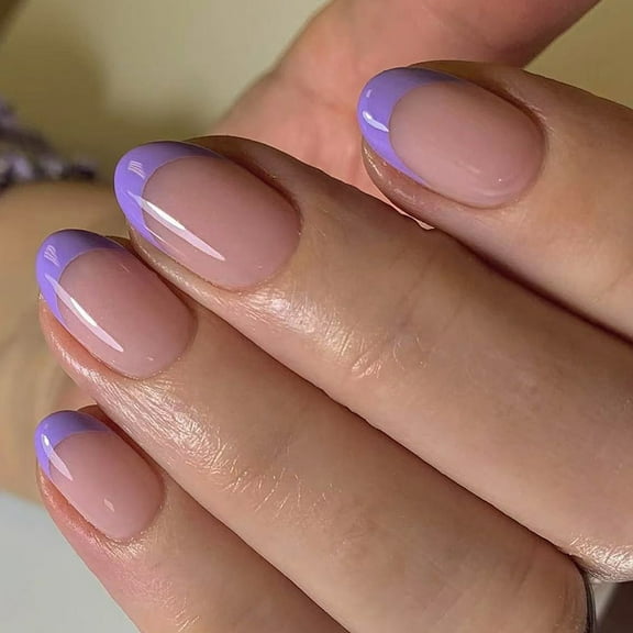 KUFptva Press on Nails Short Almond Orchids Fake Nails Full Covers False Nails with Solid Color Glossy Stick on Nails for Women