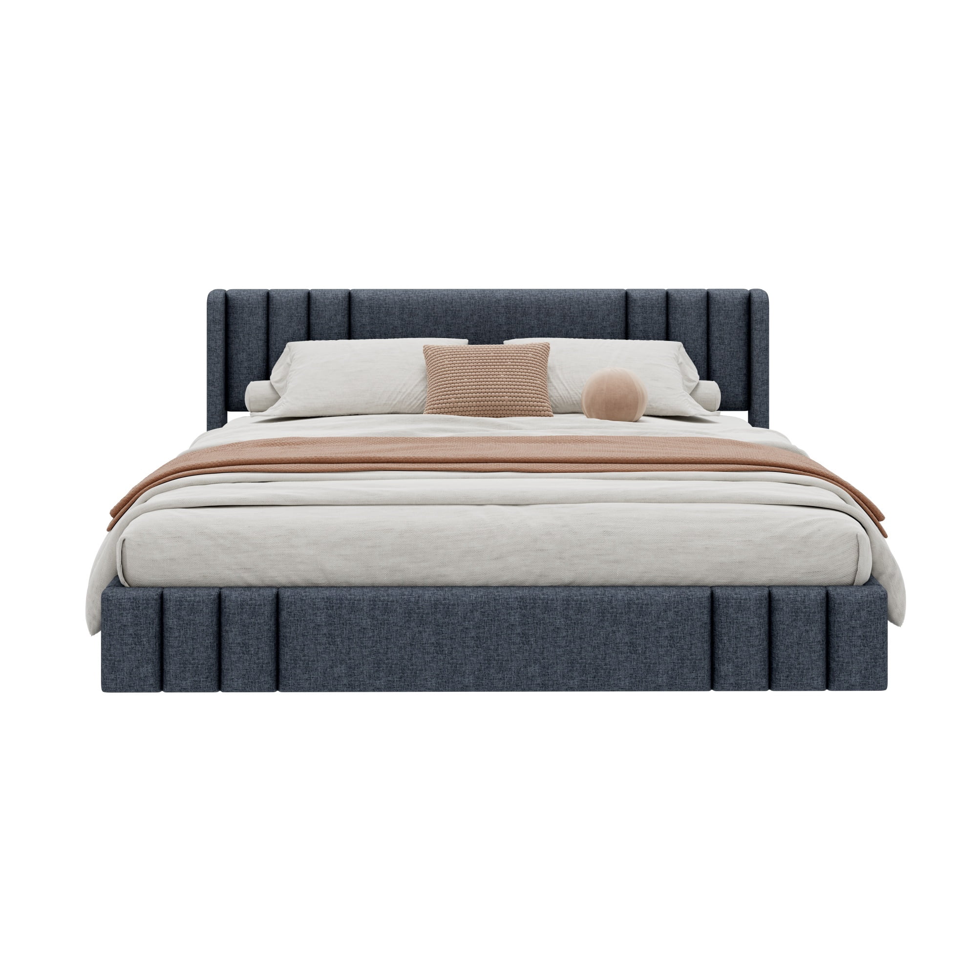 Euroco King Size Upholstery Platform Bed with Headboard, No Box Spring Needed, Gray