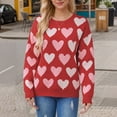 thumbnail image 2 of Rohuuque Women's Long Sleeve Crewneck Sweater Fall Heart Printed Cute Loose Knitted Pullover Tops Trendy Comfortable Blouse Red, 2 of 3
