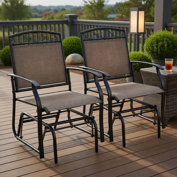 Yardi Yard Set of 2 Outdoor Metal Glider Armchairs with Weather-resistant Fabric, Patio Furniture Chair, Balcony Porch Adult Rocking Chair