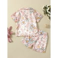 thumbnail image 4 of 2Pcs Girls Easter Pajamas Set, Short Sleeve Floral Print Button Shirts and Shorts Set Sleepwear, 4 of 9