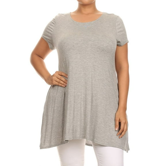 Women's Casual Solid Color Short Sleeve Tunic Top With Pockets