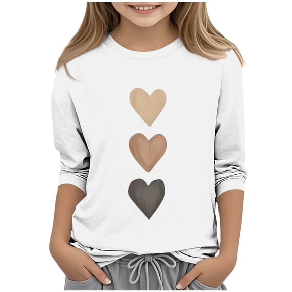 Posijego Little & Big Girls Valentine's Day Shirts 3/4 Length Sleeve Tops Heart Printed Casual Shirts Cute Tees
