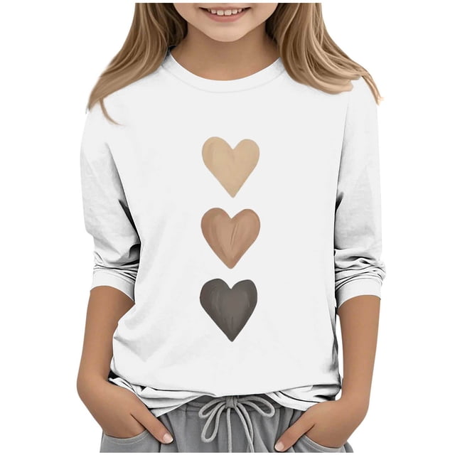 Haut/chemise Décontracté(E) pour Enfants à Col Rond, Manches Trois Quarts, Imprimé Love