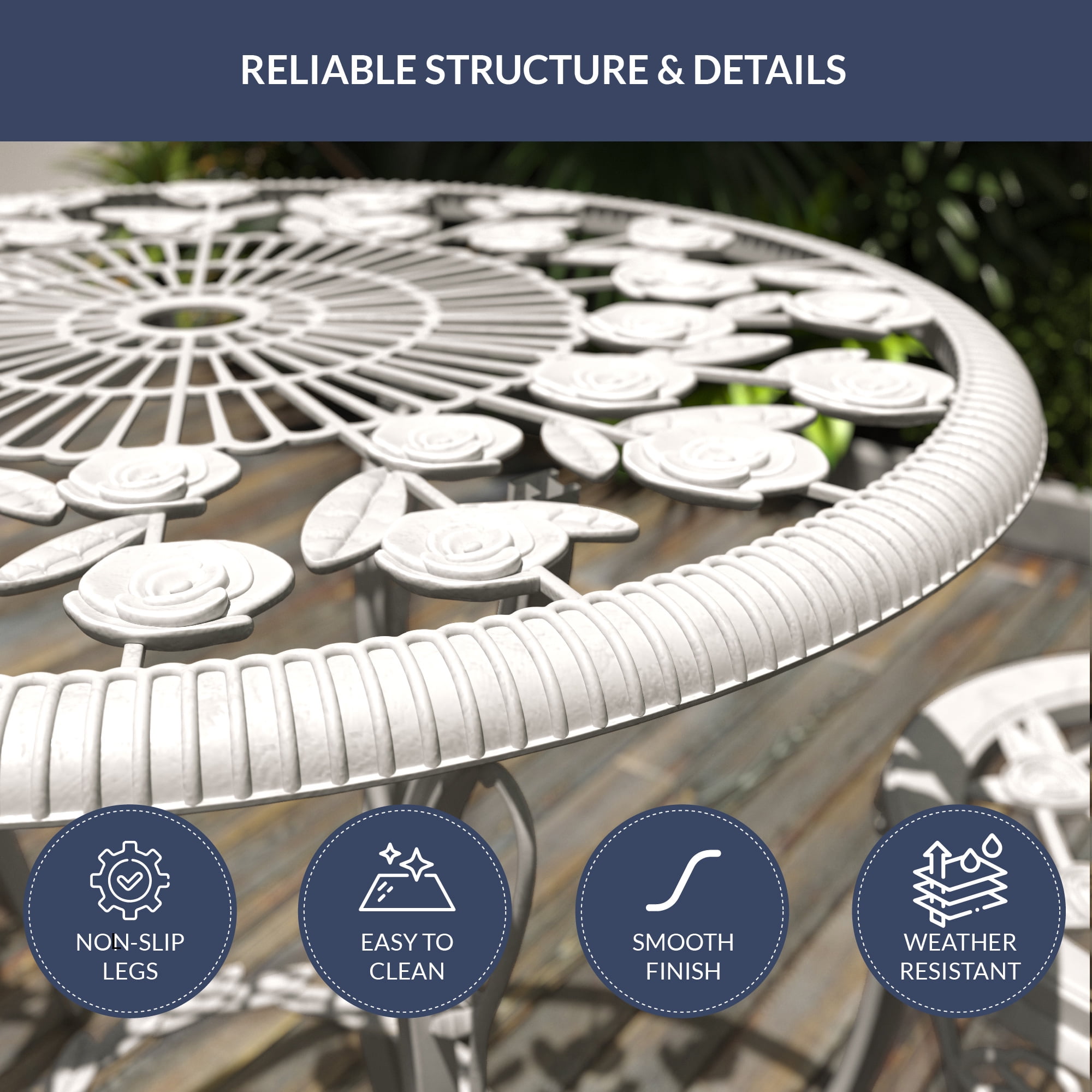 Belleze 3 piece bistro outdoor patio set rose design weather resistant round table 2 discount