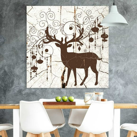 wall26 - Square Canvas Wall Art - Decorative Deer Wood Effect Canvas - Giclee Print Gallery Wrap Modern Home Art Ready to Hang - 12x12 inches