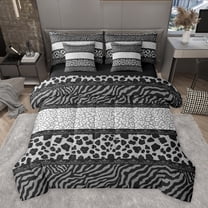 Homewish Cheetah Zebra Print Bedding Comforter Set 7 Pieces for Teens Female Men,Retro Vintage Aesthetic Full Bedding Set Lightweight,Abstract Geometric Stripes Fitted Sheet Flat Sheet