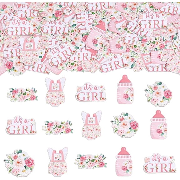 200pcs Flower Baby Shower Confetti, Its a Girl Floral Baby Shower Decorations, Double Sided Pink Flower Table Confetti for Flower Themed Baby Shower Decorations for Girl