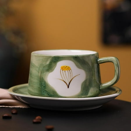 

YIRENWL Elegant and Exquisite Vintage Underglaze Ceramic Coffee Mug Set - Beautiful Milk Cup and Saucer for an Elegant Afternoon Tea Experience