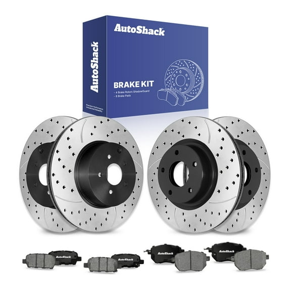 AutoShack Front Vented & Rear Vented Drilled & Slotted E-Coated Brake Rotors   Ceramic Pads 12-PC Brake Kit Replacement for 2009-2011 Nissan Murano ShadowGuard