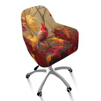 Whosucclay Cardinal Maple Leaf Print Curved Back Chair Slipcover Stretch Dining Chair Cover Water Resistant Bar Stools Covers Office Chair Protector for Kitchen Party Banquet Decor