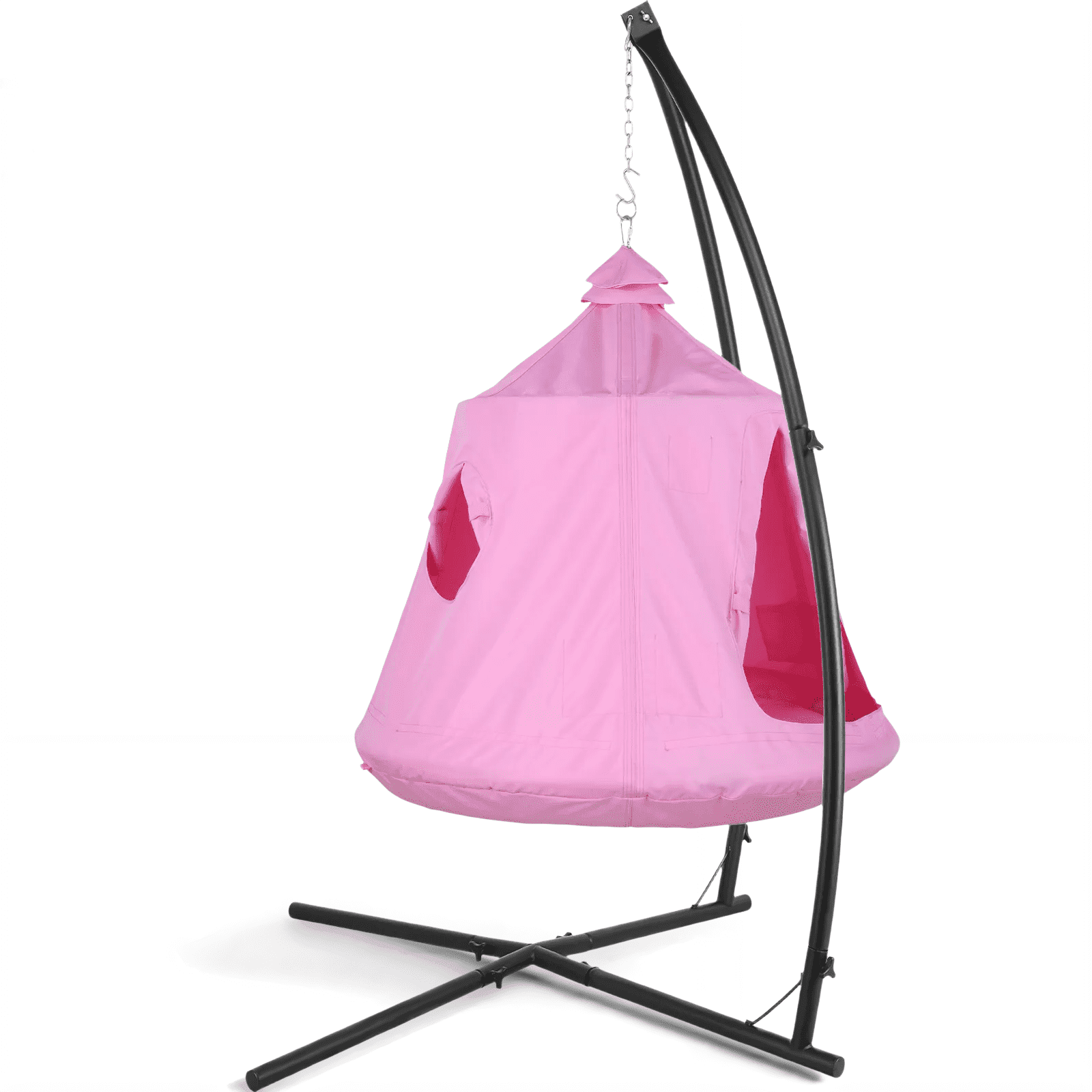 TLSUNNY Hammock Chair Stand with Swing Tent, w/ LED Lights, 330LBS Capacity Swing Set for Indoor, Outdoor Relaxation