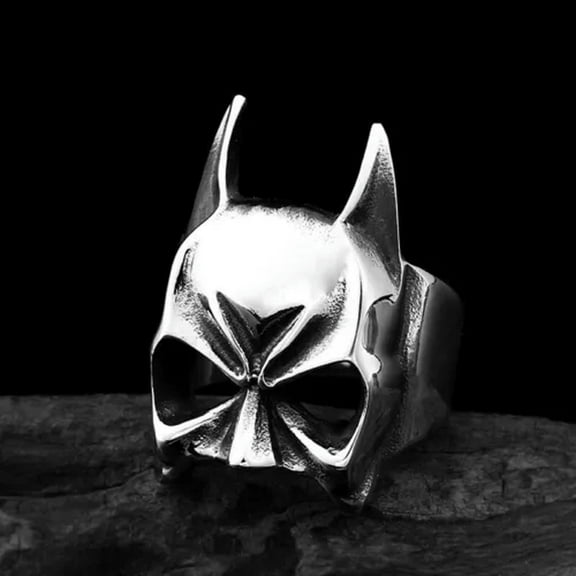 K-KED Hero Mask Rings for Men Stainless Steel Bat Mask Helmet Ring Vintage Punk Ring-12