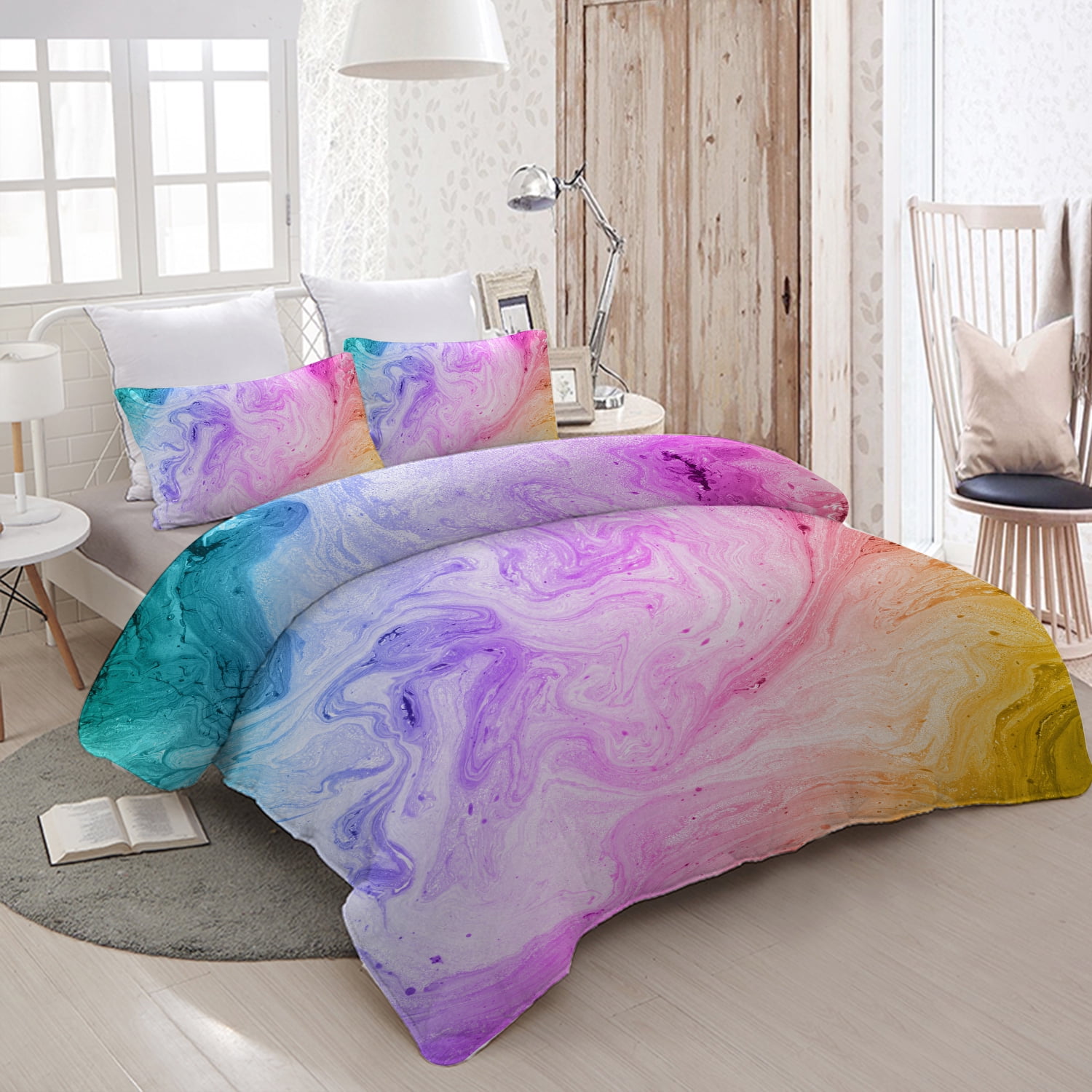 Rapport Kids "Unicorn & Rainbows" Glow InThe Dark Reversible Duvet Cover Bed Set 