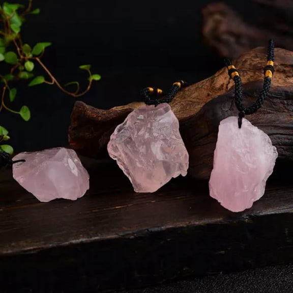 EOEMY Aaa Natural Quartz Crystal Point Stone Pendant Energy Healing Necklace Amulet Us-Rose Quartz (Irregular Round)