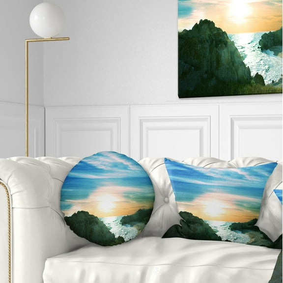 Designart 12" x 20" Blue Polyester Throw Pillow