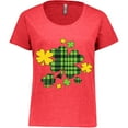 thumbnail image 3 of Inktastic St. Patrick's Day Plaid Green and Yellow Shamrocks Women's Plus Size T-Shirt, 3 of 5